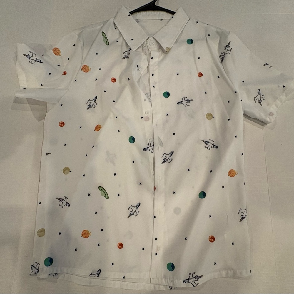 Men's White SOLD Space-Themed Button Down ShirtSOLD